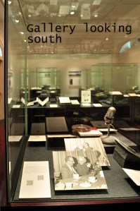 A view of the same exhibition case from the other side. The picture in the foreground is of Rabbi Olan and Librarian Kate Warnick.